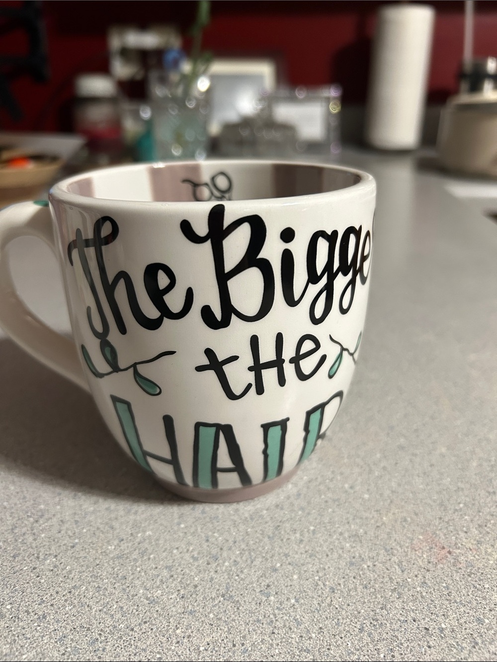 Glory Haus  - Oversized White Ceramic Mug - Black and Mint Writing